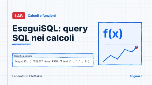 Copertina del laboratorio FileMaker: EseguiSQL: query SQL nei calcoli
